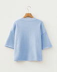 Solid 3/4 Sleeve Boxy Button-Down Cardigan