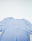 Solid Textured Notch Neck Puff Sleeve Blouse