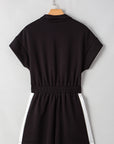 Colorblock Zip Front Collared Short Sleeve Romper