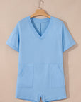 Solid Short Sleeve V-Neck Knit Romper