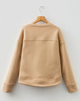 Solid Grommet V-Neck Drop Shoulder Sweatshirt