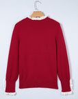 Lace Trim Patchwork Buttoned Cuff Sweater
