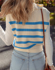 Stripe Ribbed Half-Zip Collar Sleeveless Sweater