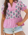 Theodora Patchwork Ruffle Hem Blouse