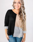 Colorblock Knit V-Neck Sweater