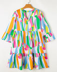 Abstract Ruffle Sleeve Notched V-Neck Dress