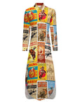 Baha Ranch Vintage Rodeo Poster Button-Up Long Sleeve Shirt Duster Dress