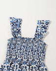 Abstract Boho Smocked Bodice High-Waist Maxi Dress