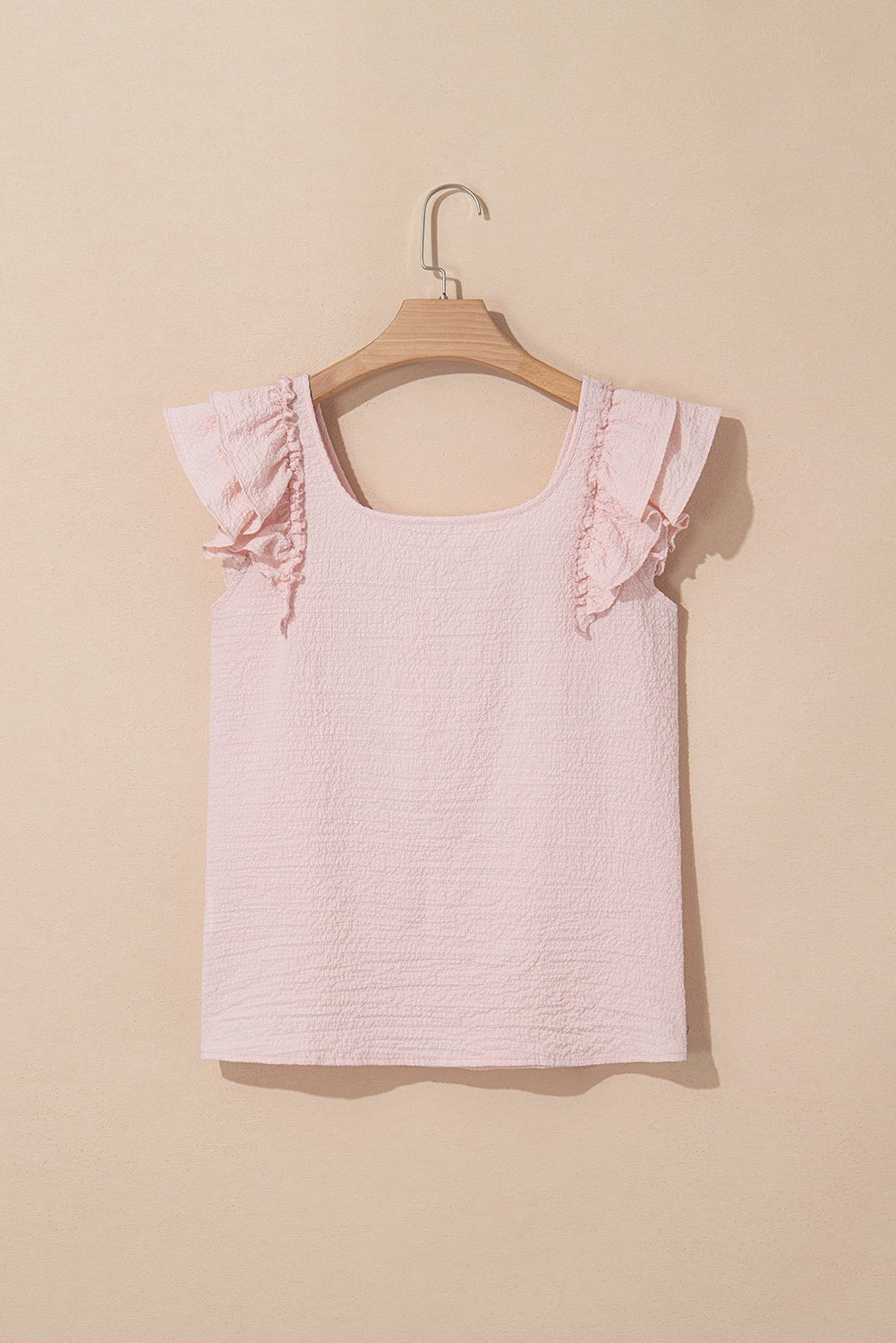 Textured Bow Back Frilled Butterfly Sleeve Blouse