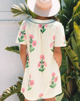 Floral Short Sleeve Split Neck Mini Dress