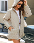 Solid Quilted Snap Button Hooded Puffer Coat