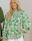 Milena Sleeve Shirred Mock Blouse