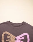 Bow Tie Contrast Terry Drop Shoulder Sweatshirt