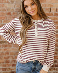 Stripe Long Sleeve Henley Top