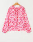Floral Puff Sleeve Split Neck Lightweight Blouse