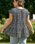 Plus Size Leopard Ruffle Tiered Keyhole Blouse