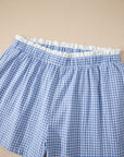 Plus Size Gingham Plaid Ruffle Contrast Trim Shorts