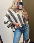 Colorblock Stripe V-Neck 3/4 Sleeve Sweater
