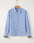 Stripe Leopard Ruffle Long Sleeve Buttoned Shirt