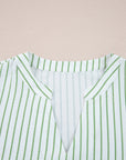 Ashley Stripe Flower Puff Sleeve V Neck Babydoll Blouse