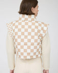 CHECKERED CROPPED PUFFER VEST: BROWN