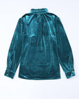 Gwynn Frilled Neck Buttoned Front Velvet Top
