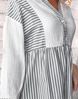 Stripe Gauze Patchwork Half Buttoned Babydoll Blouse