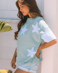 Etta Frayed Denim Star Patched Oversize Top