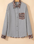 Stripe Leopard Patchwork Long Sleeve Buttoned Shirt