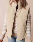 Corduroy Stand Neck Zipped Puffer Vest