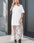 Solid Lace Patchwork Short Sleeve Maxi Dress