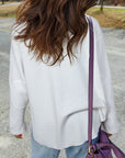 Solid Waffle Ribbed Patchwork Dolman Sleeve Oversized Top