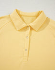 Solid Buttoned Collar Pullover & Shorts Set