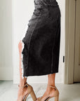 Denim Asymmetrical Distressed Midi Skirt