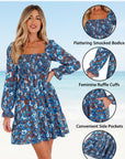 Floral Smocked Bodice Ruffle Sleeve Dress