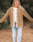 Fleece Corduroy Patchwork Button Up Jacket
