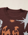 Brown Cowgirl Fashion Print Casual Sweater
