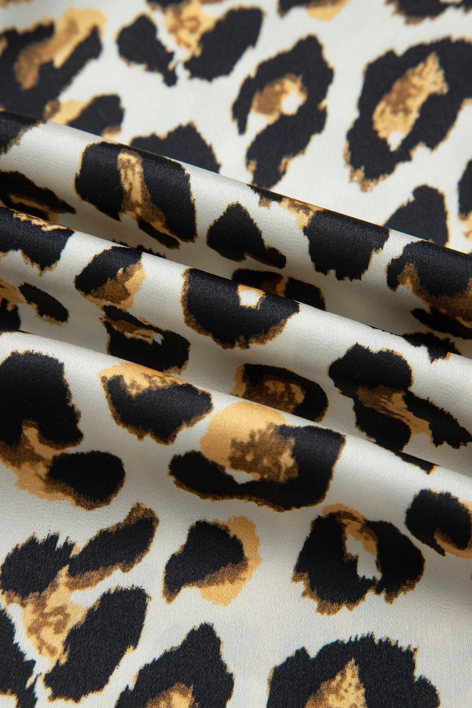 Leopard Ruffle Trim 3/4 Sleeve Buttoned Shirt
