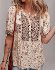 Boho Floral Half Placket Short Sleeve Blouse