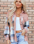 Plaid Corduroy Patchwork Pocketed Shacket