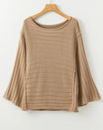 Ribbed Knit Reverse Seam 3/4 Sleeve Sweater