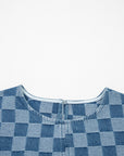 Checker Denim Frayed Hem Mini Dress