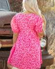 Leopard Puff Sleeve Tie-Front Mini Dress