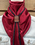 35X35" Solid Burgundy Wild Rag / Scarf - Leather Slide and Bolo Tie