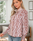 Floral Stripe Frilled Trim Long Sleeve Shirt