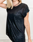 Metallic Round Neck Cap Sleeve Tee