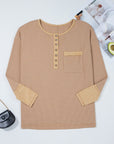 Blake Waffle Textured Tunic Henley Top with Slits