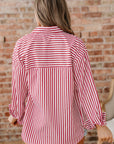 Stripe Patch Pocket Side Slit Buttoned Shirt