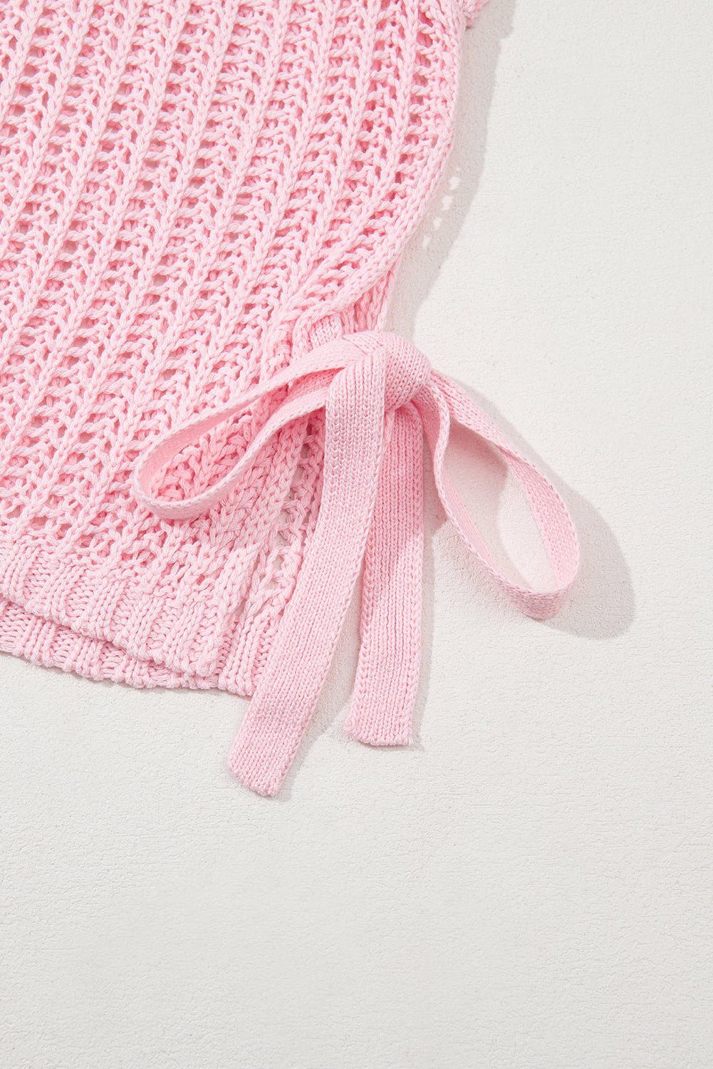 Hollow-out Crochet Tie Side Short Sleeve Sweater