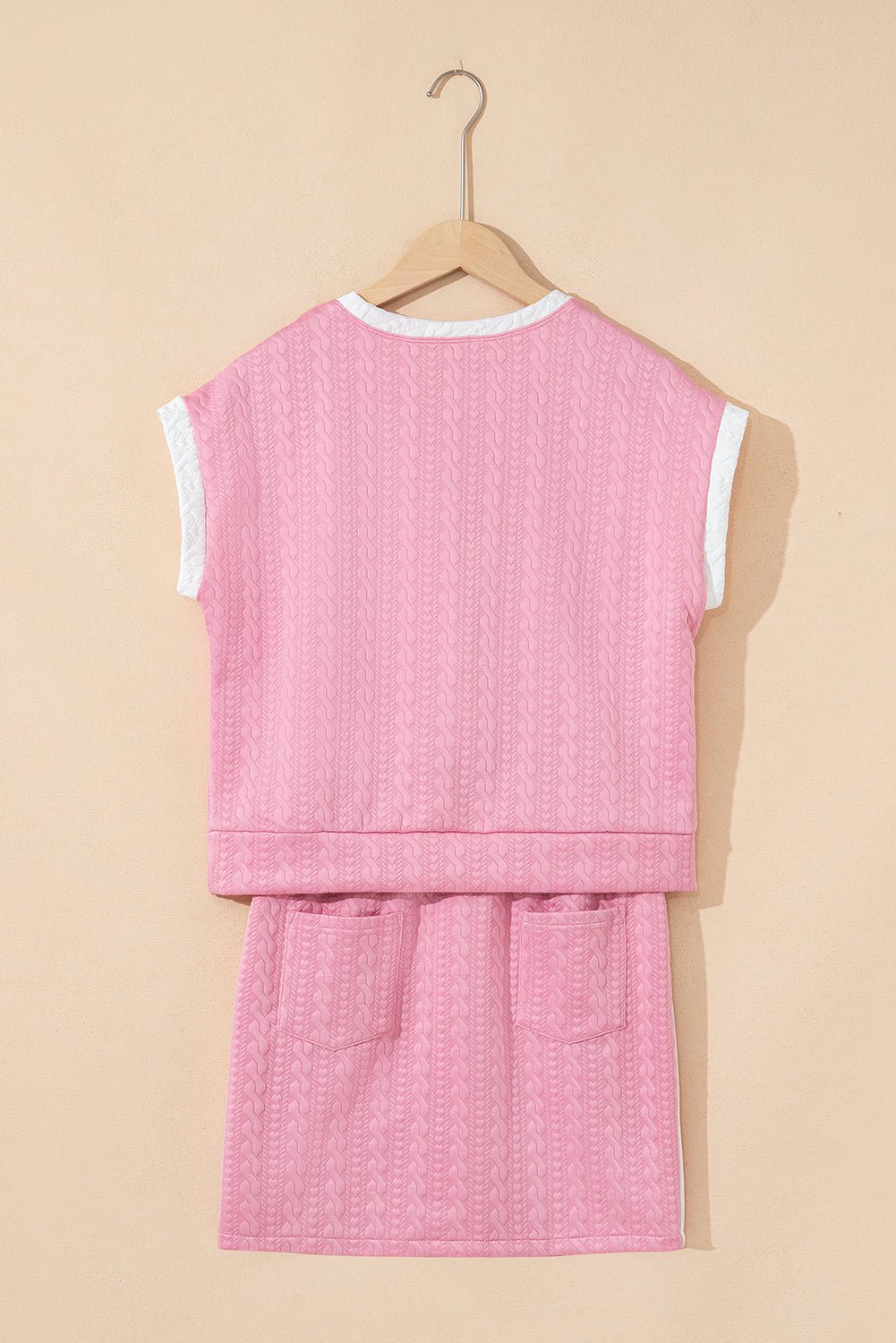 Textured Contrast Trim Crewneck Tee &amp; Pocketed Skirt Set